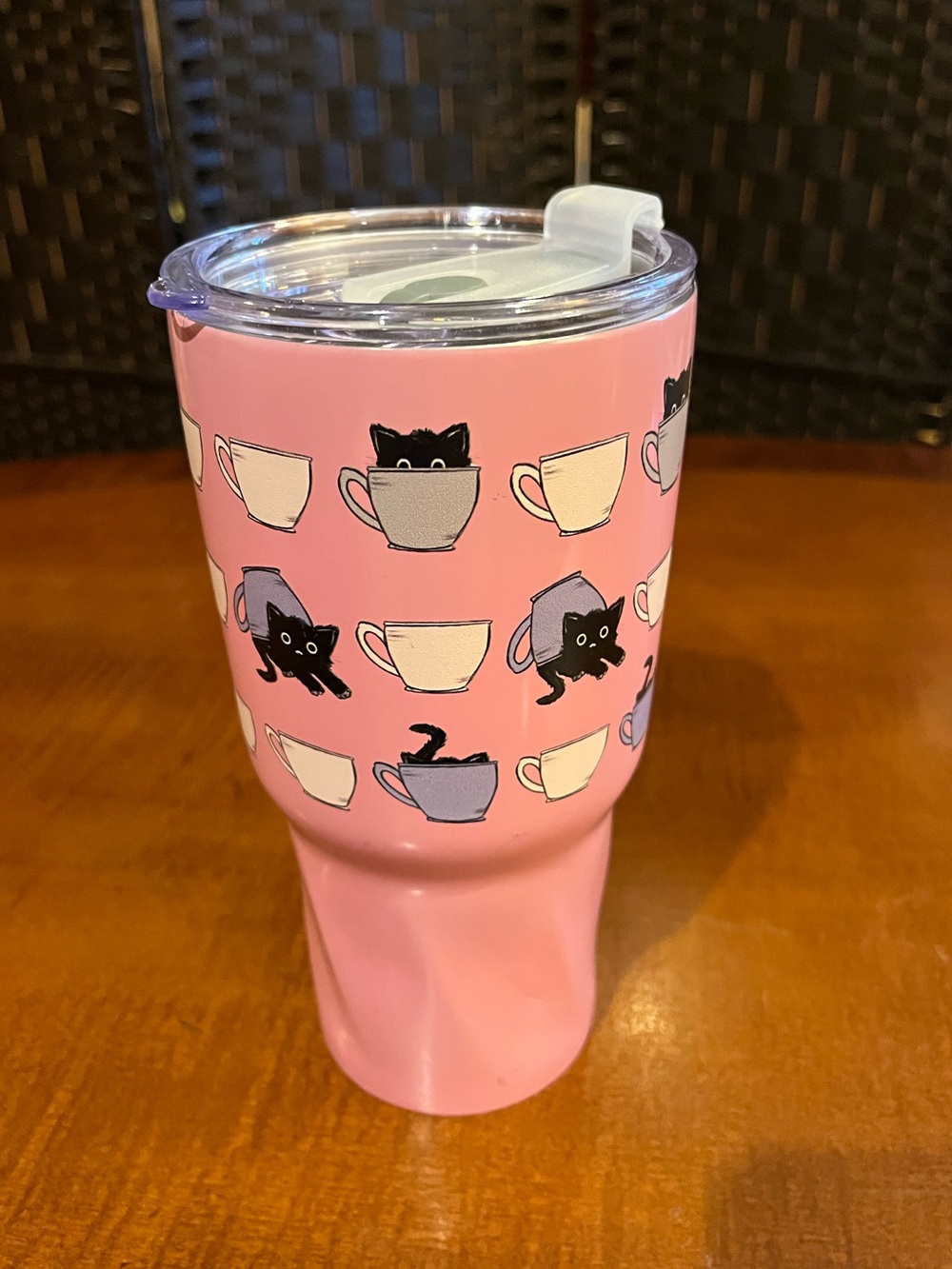 Cat-themed insulated tumbler. Double-walled, BPA-free stainless steel. 24 oz.